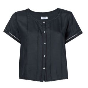 FRAME Silk Short Sleeve Button Down Blouse Black